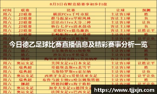 今日德乙足球比赛直播信息及精彩赛事分析一览
